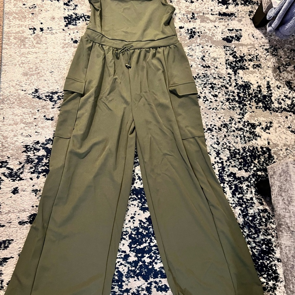 Olive Wide-Leg Utility Jumpsuit - Unbranded
